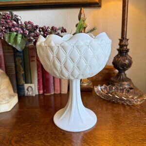 1960's Milk Glass Duette Quilted Diamond Pattern Tall Candy Dish compote